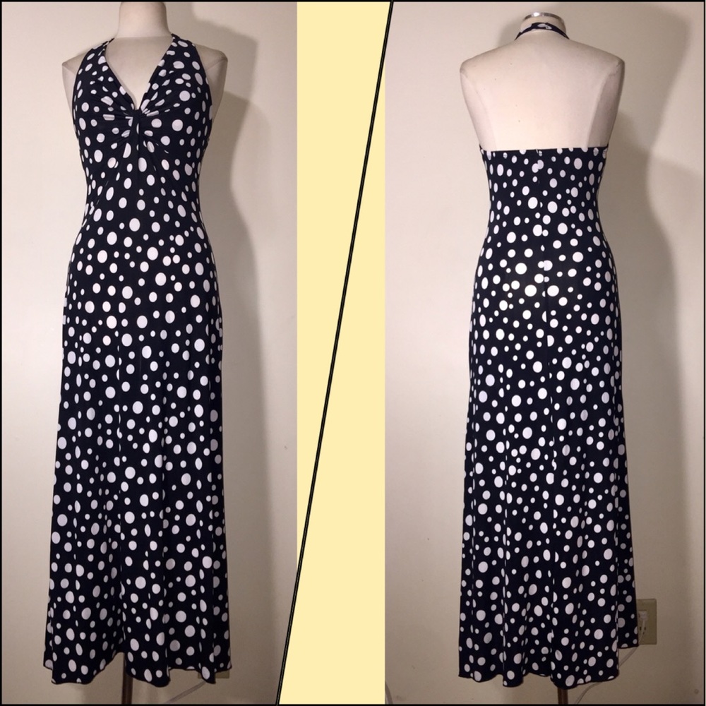 🌼🌸 BLACK & WHITE POLKA DOT MAXI DRESS NWT Sz L🌺